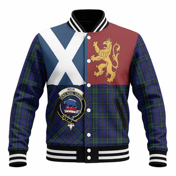 Weir Crest Tartan Baseball Jacket with Lion Rampant Saltire Style