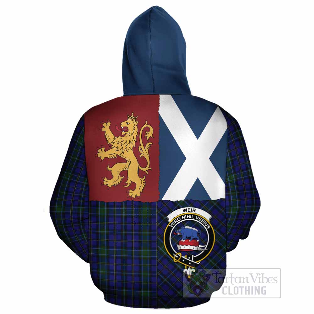 Weir Crest Tartan Cotton Hoodie with Lion Rampant Saltire Style - Tartan Vibes Clothing