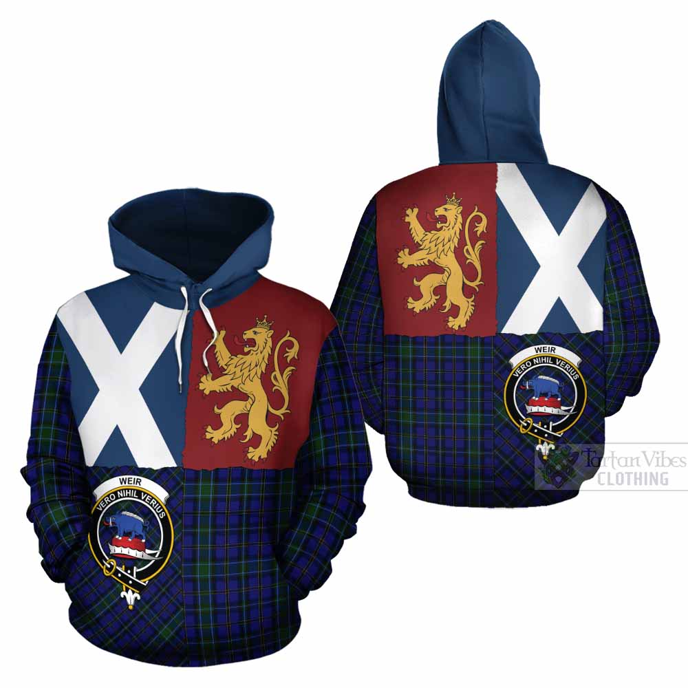 Weir Crest Tartan Cotton Hoodie with Lion Rampant Saltire Style - Tartan Vibes Clothing