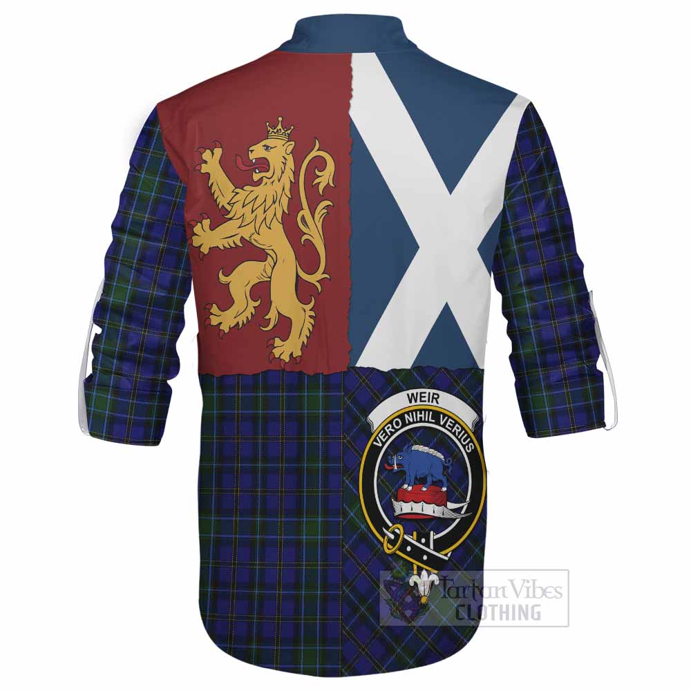 Weir Crest Tartan Ghillie Shirt with Lion Rampant Saltire Style - Tartan Vibes Clothing