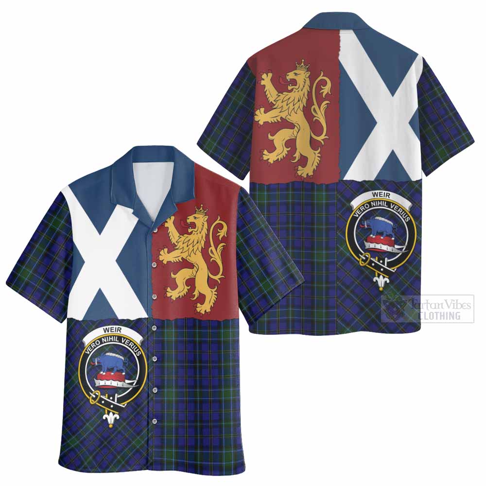 Weir Crest Tartan Hawaiian Shirt with Lion Rampant Saltire Style