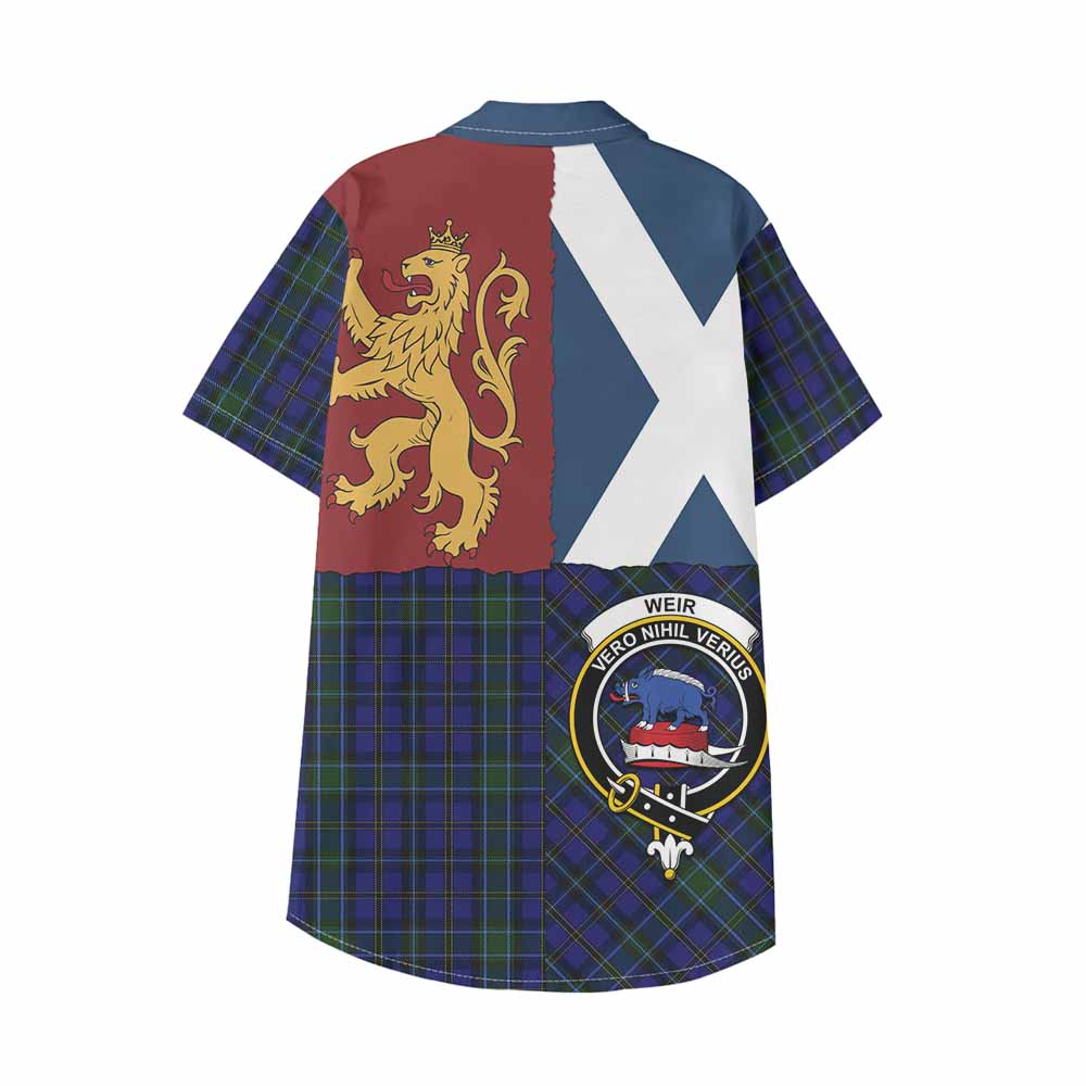 Weir Crest Tartan Kid Hawaiian Shirt with Lion Rampant Saltire Style - Tartan Vibes Clothing