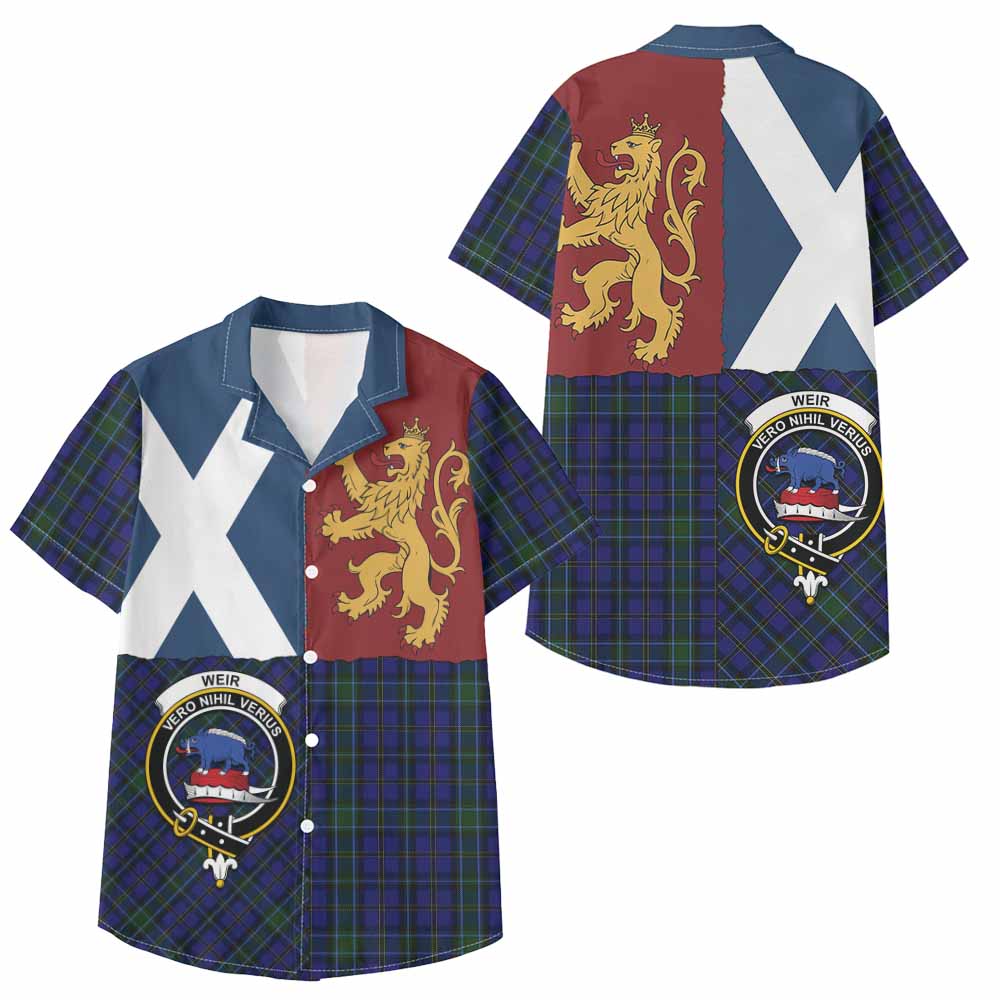 Weir Crest Tartan Kid Hawaiian Shirt with Lion Rampant Saltire Style - Tartan Vibes Clothing