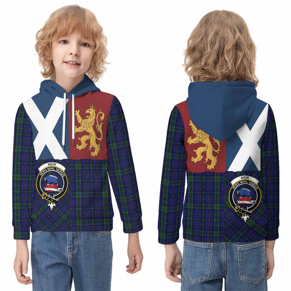 Weir Crest Tartan Kid Hoodie with Lion Rampant Saltire Style - Tartan Vibes Clothing