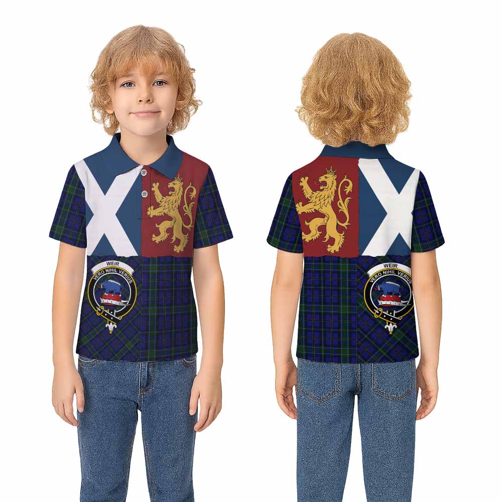 Weir Crest Tartan Kid Polo Shirt with Lion Rampant Saltire Style - Tartan Vibes Clothing