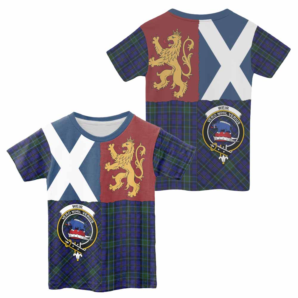 Weir Crest Tartan Kid T-shirt with Lion Rampant Saltire Style - Tartan Vibes Clothing