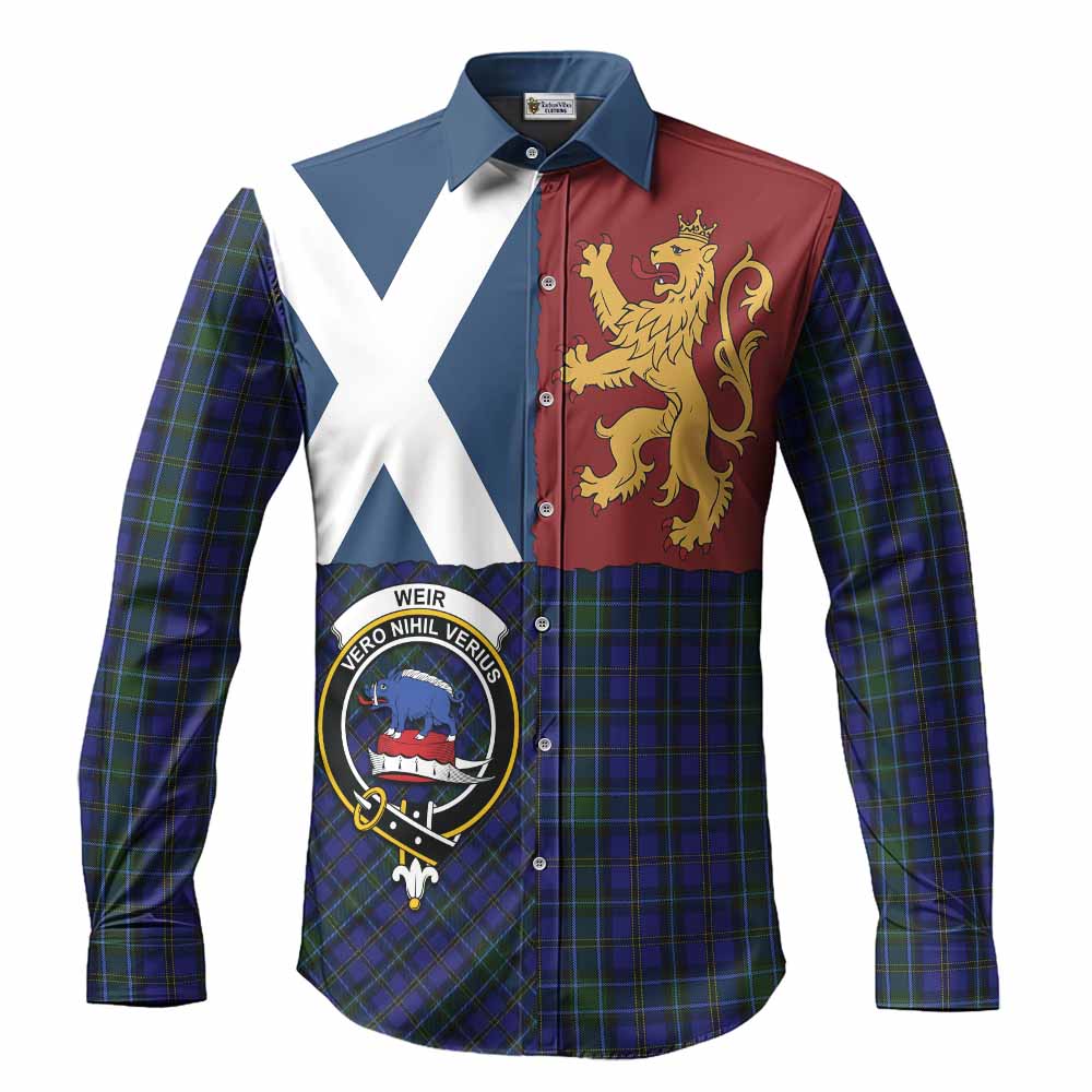 Weir Crest Tartan Long Sleeve Button Shirts with Lion Rampant Saltire Style