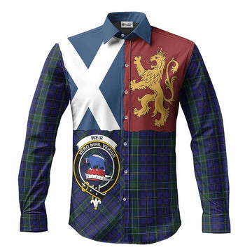 Weir Crest Tartan Long Sleeve Button Shirts with Lion Rampant Saltire Style