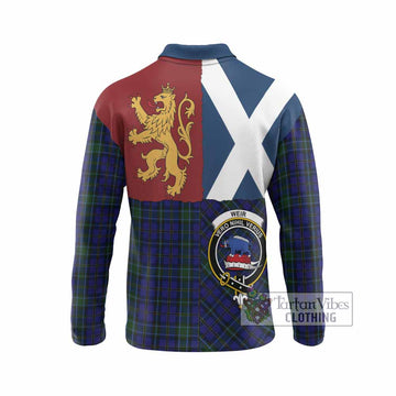 Weir Crest Tartan Long Sleeve Polo Shirt with Lion Rampant Saltire Style