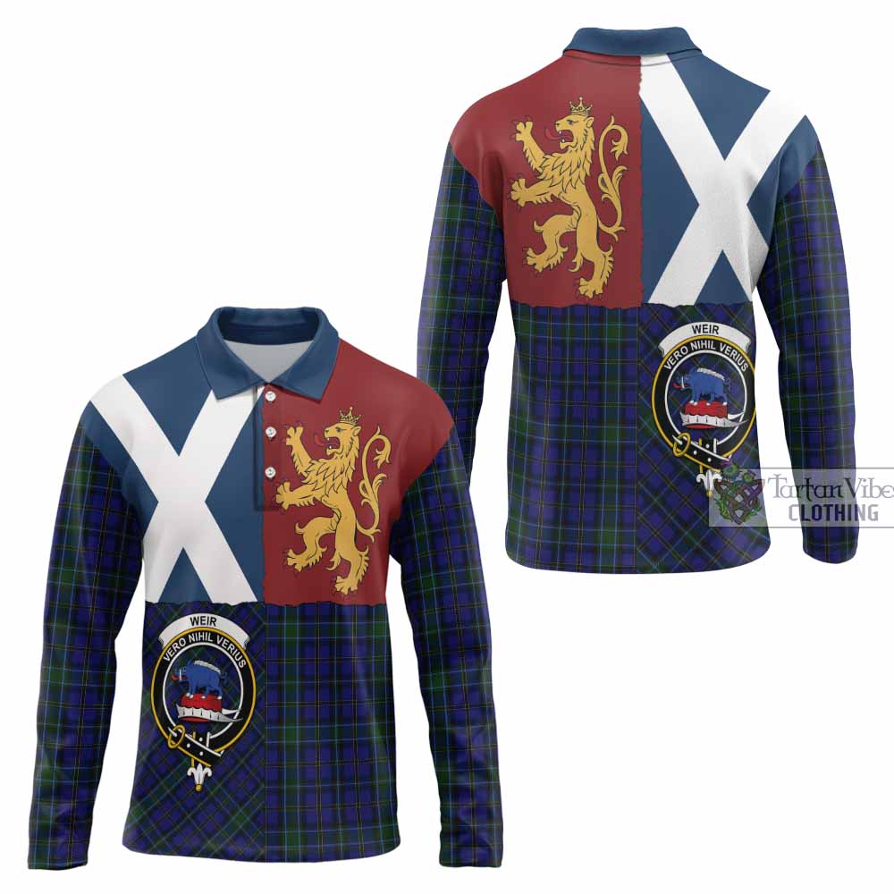 Weir Crest Tartan Long Sleeve Polo Shirt with Lion Rampant Saltire Style