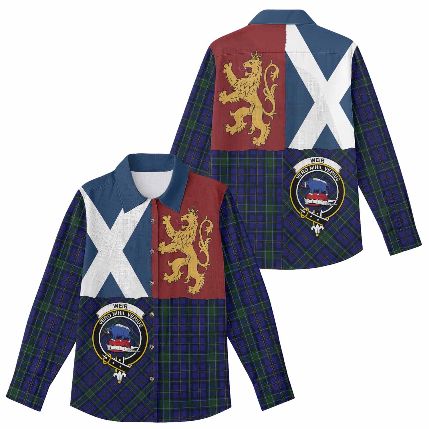Weir Crest Tartan Women Casual Shirt with Lion Rampant Saltire Style