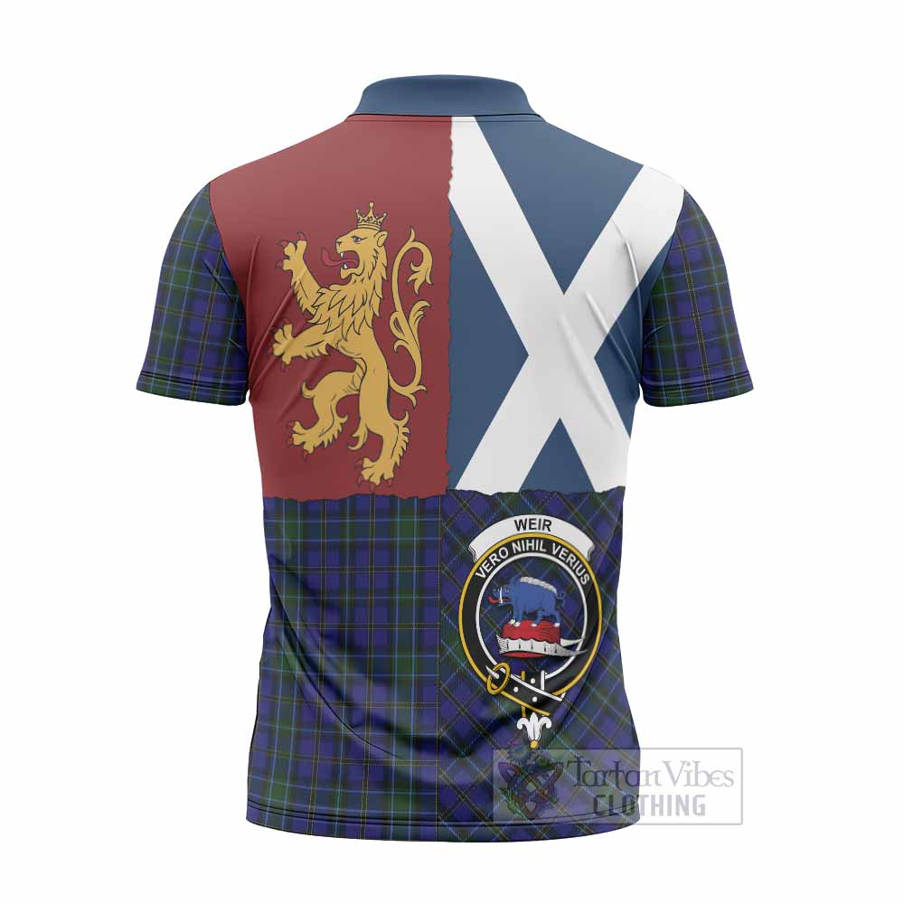 Weir Crest Tartan Zipper Polo Shirt with Lion Rampant Saltire Style