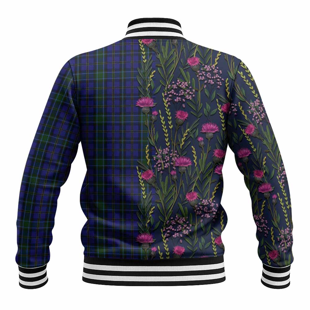 Weir Family Crest Tartan Baseball Jacket Scottish Thistle Flower Pattern Half Style - Tartan Vibes Clothing
