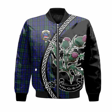 Weir Family Crest Tartan Bomber Jacket Alba Thistle Inspired