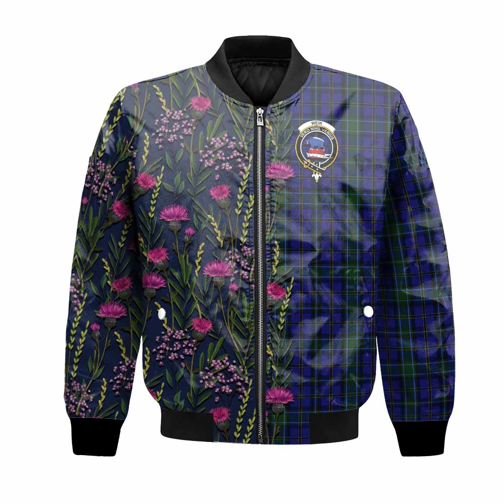 Weir Family Crest Tartan Bomber Jacket Scottish Thistle Flower Pattern Half Style - Tartan Vibes Clothing