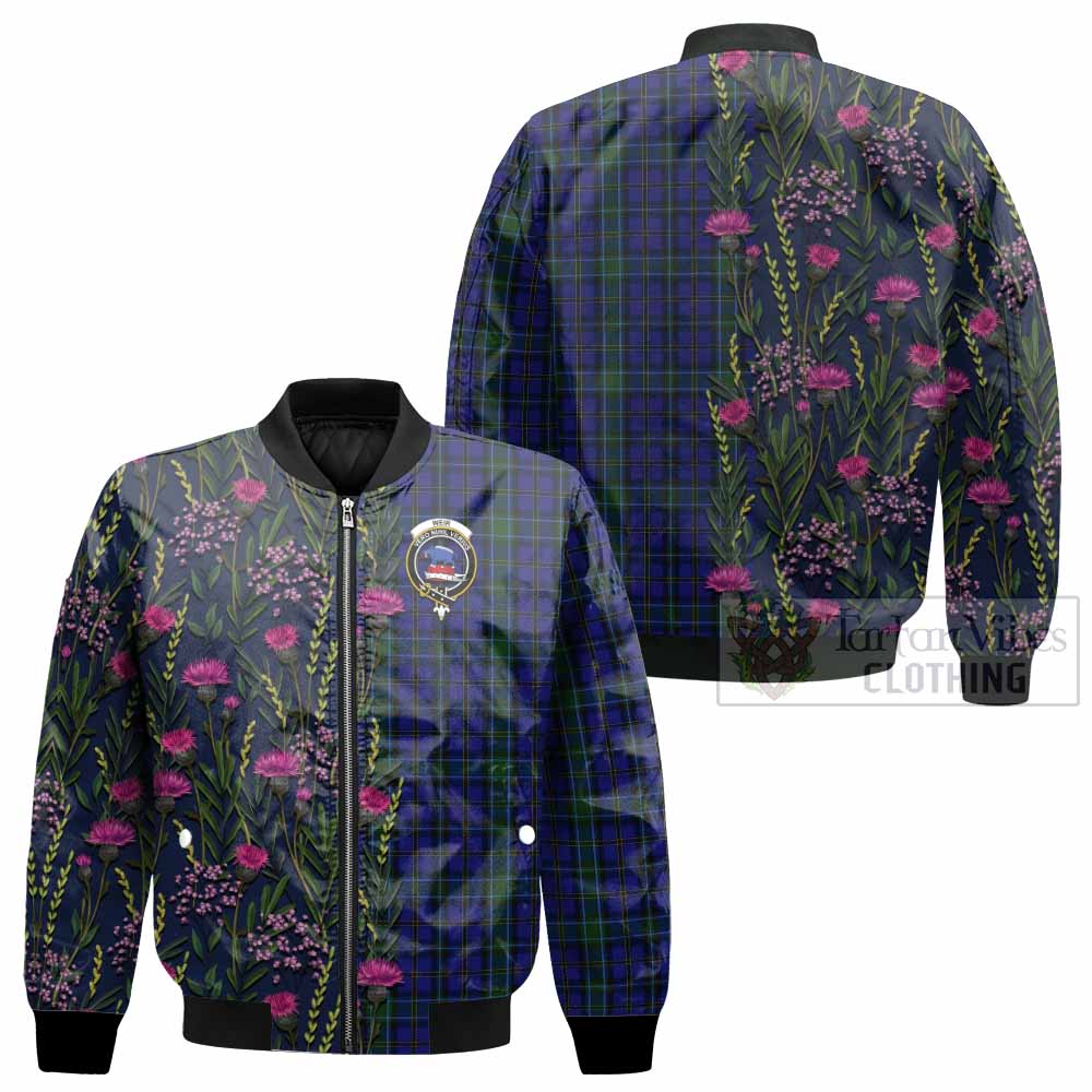 Weir Family Crest Tartan Bomber Jacket Scottish Thistle Flower Pattern Half Style - Tartan Vibes Clothing