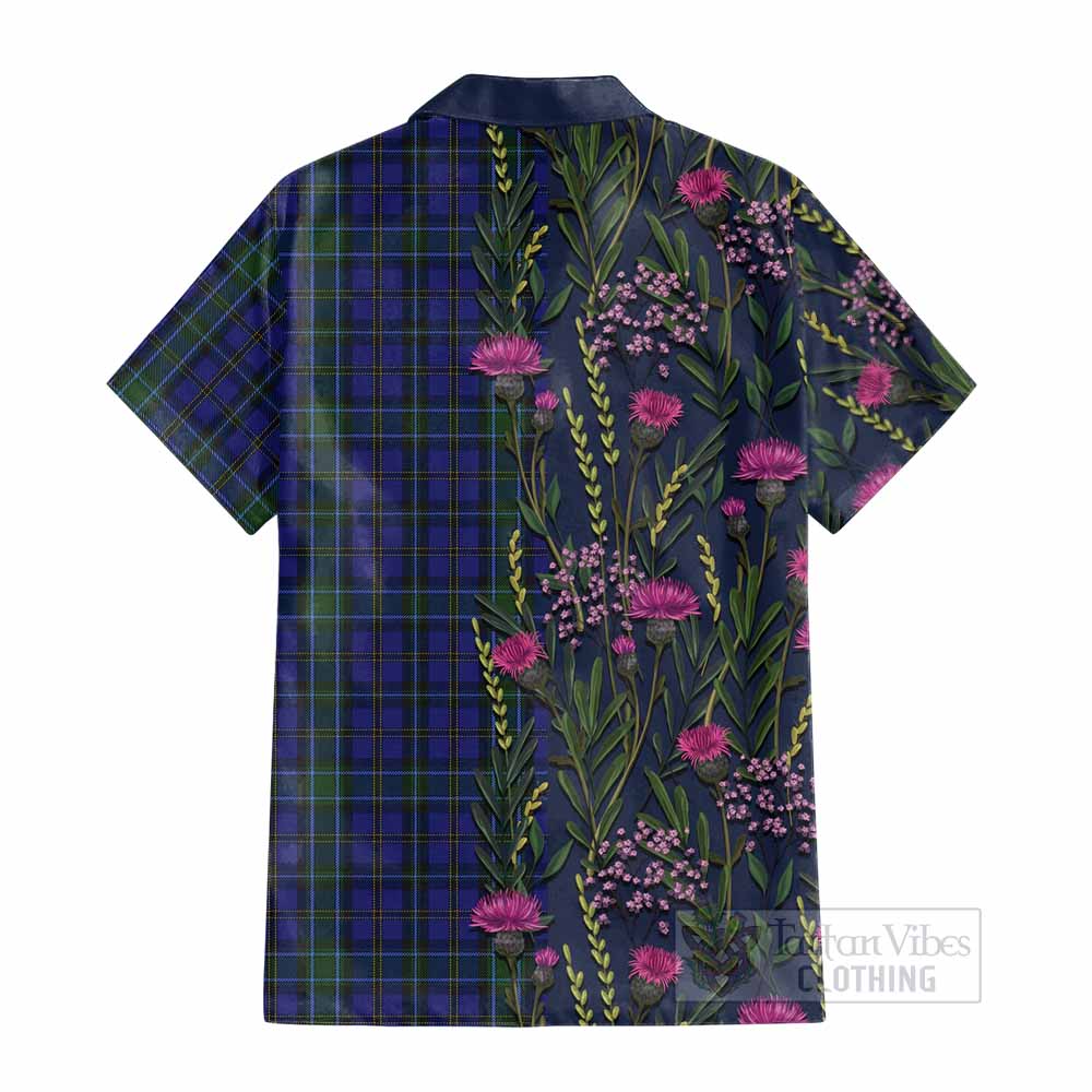 Weir Family Crest Tartan Cotton Hawaiian Shirt Scottish Thistle Flower Pattern Half Style - Tartan Vibes Clothing