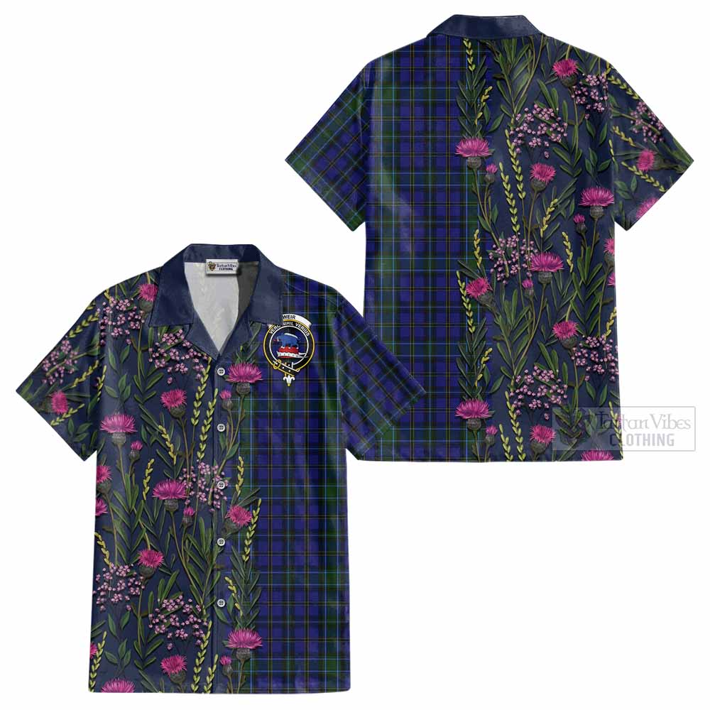 Weir Family Crest Tartan Cotton Hawaiian Shirt Scottish Thistle Flower Pattern Half Style - Tartan Vibes Clothing