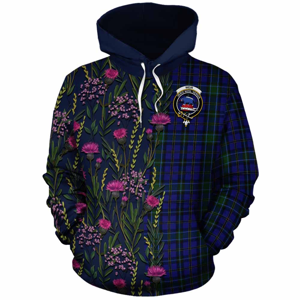 Weir Family Crest Tartan Cotton Hoodie Scottish Thistle Flower Pattern Half Style - Tartan Vibes Clothing