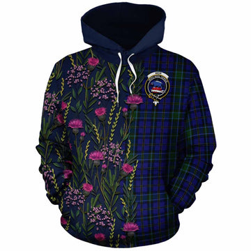 Weir Family Crest Tartan Cotton Hoodie Scottish Thistle Flower Pattern Half Style