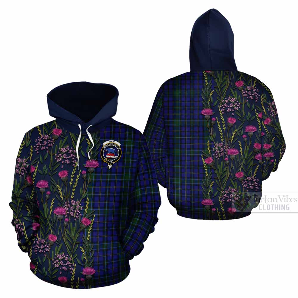 Weir Family Crest Tartan Cotton Hoodie Scottish Thistle Flower Pattern Half Style - Tartan Vibes Clothing