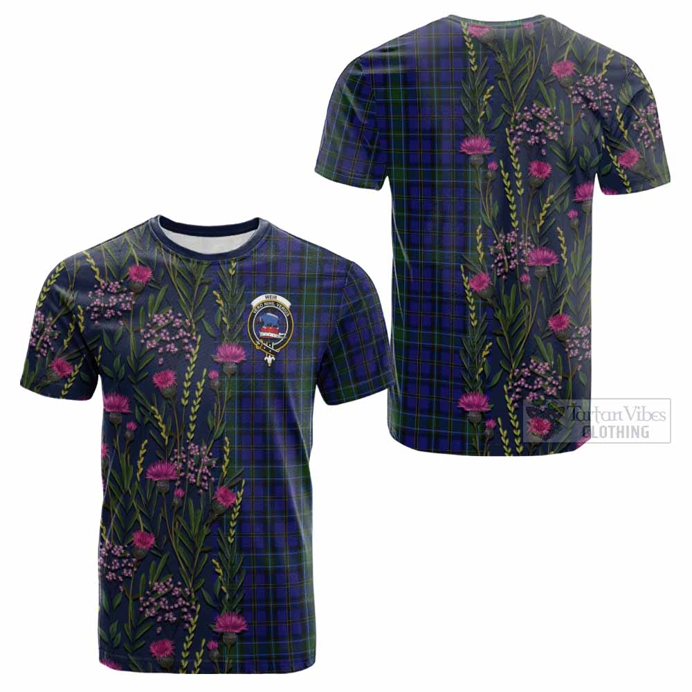 Weir Family Crest Tartan Cotton T-shirt Scottish Thistle Flower Pattern Half Style - Tartan Vibes Clothing