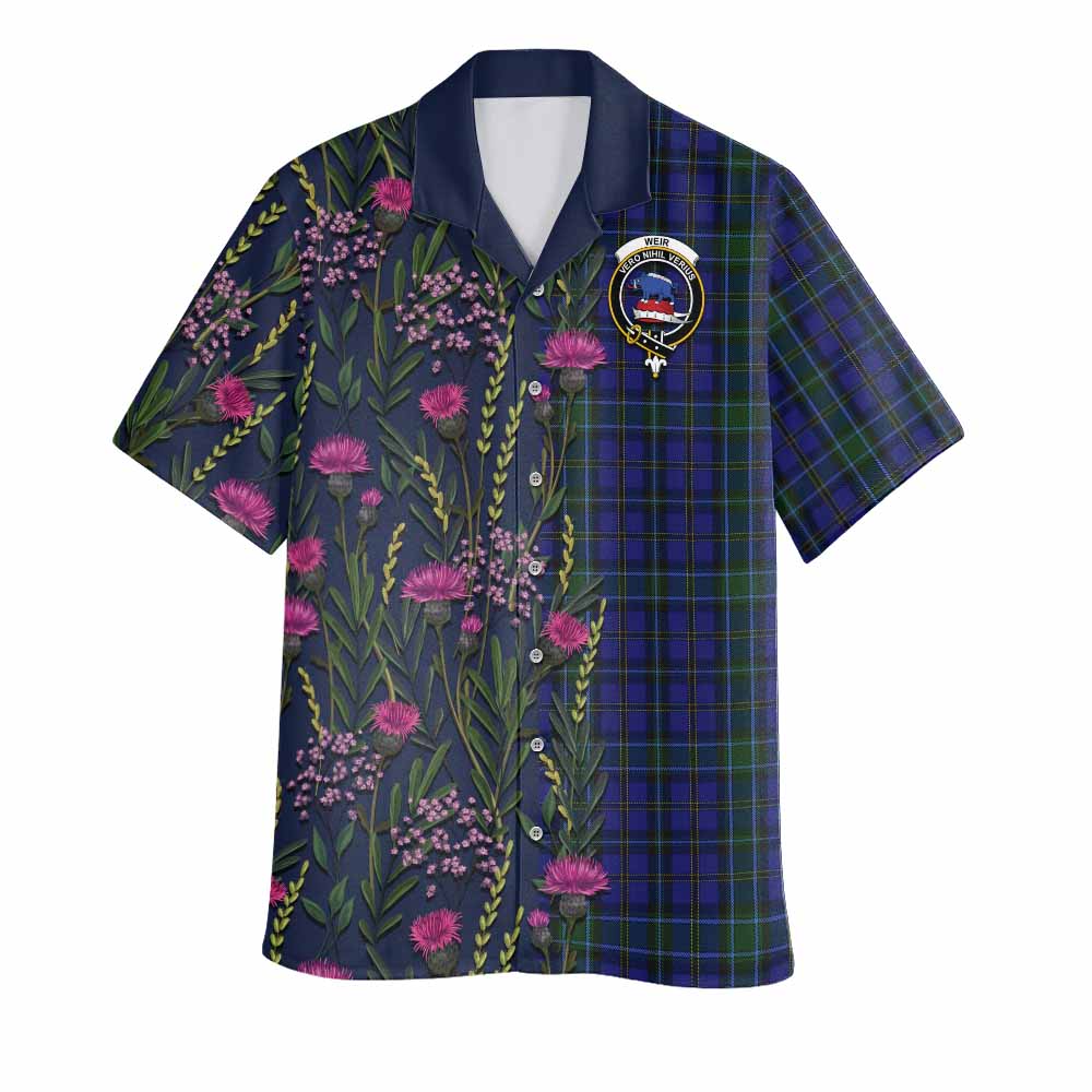 Weir Family Crest Tartan Hawaiian Shirt Scottish Thistle Flower Pattern Half Style - Tartan Vibes Clothing