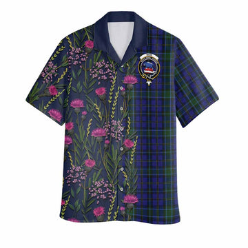 Weir Family Crest Tartan Hawaiian Shirt Scottish Thistle Flower Pattern Half Style