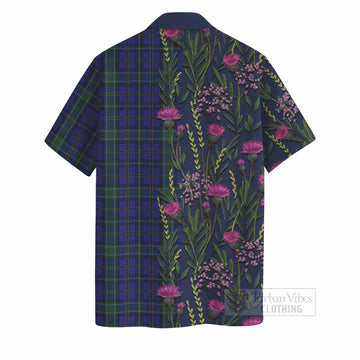 Weir Family Crest Tartan Hawaiian Shirt Scottish Thistle Flower Pattern Half Style