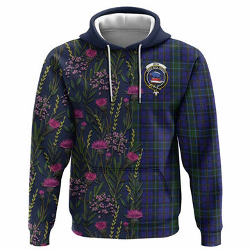 Weir Family Crest Tartan Hoodie Scottish Thistle Flower Pattern Half Style