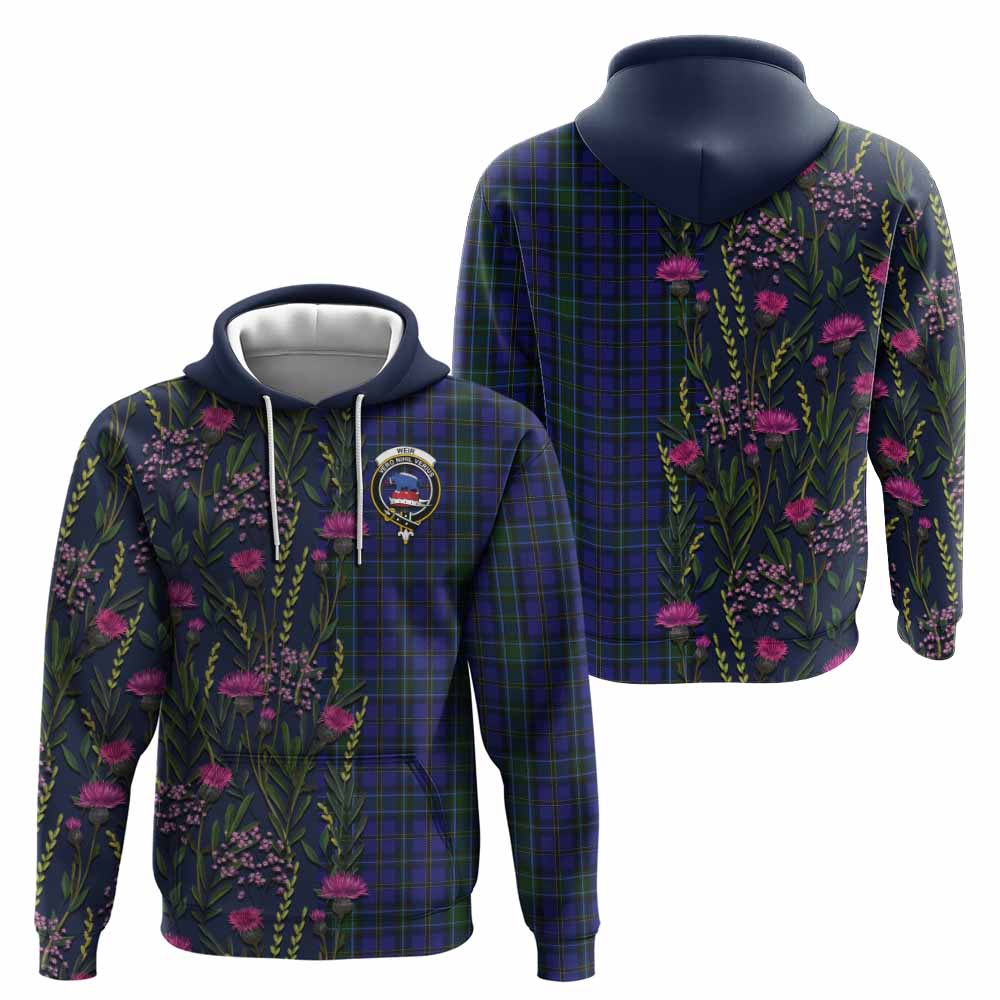 Weir Family Crest Tartan Hoodie Scottish Thistle Flower Pattern Half Style - Tartan Vibes Clothing