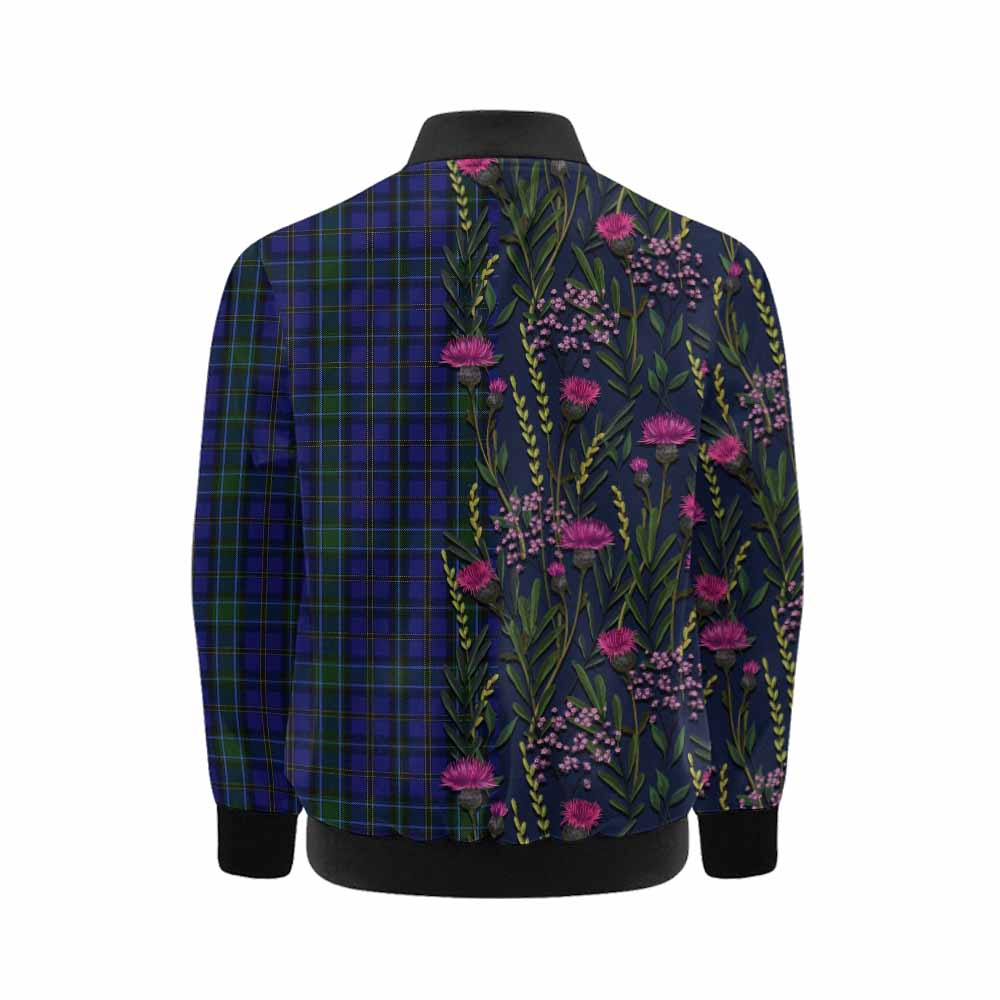 Weir Family Crest Tartan Kid Bomber Jacket Scottish Thistle Flower Pattern Half Style - Tartan Vibes Clothing