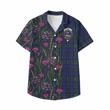 Weir Family Crest Tartan Kid Hawaiian Shirt Scottish Thistle Flower Pattern Half Style - Tartan Vibes Clothing