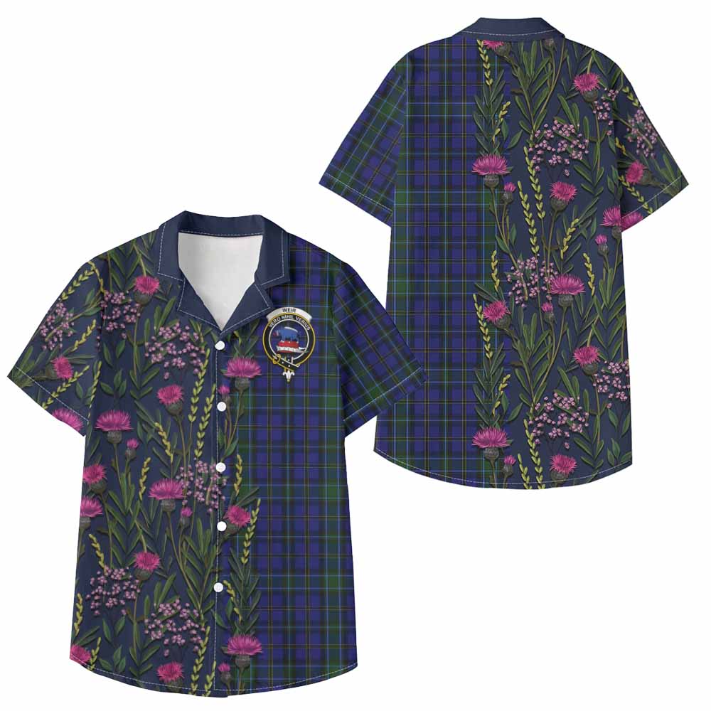 Weir Family Crest Tartan Kid Hawaiian Shirt Scottish Thistle Flower Pattern Half Style - Tartan Vibes Clothing