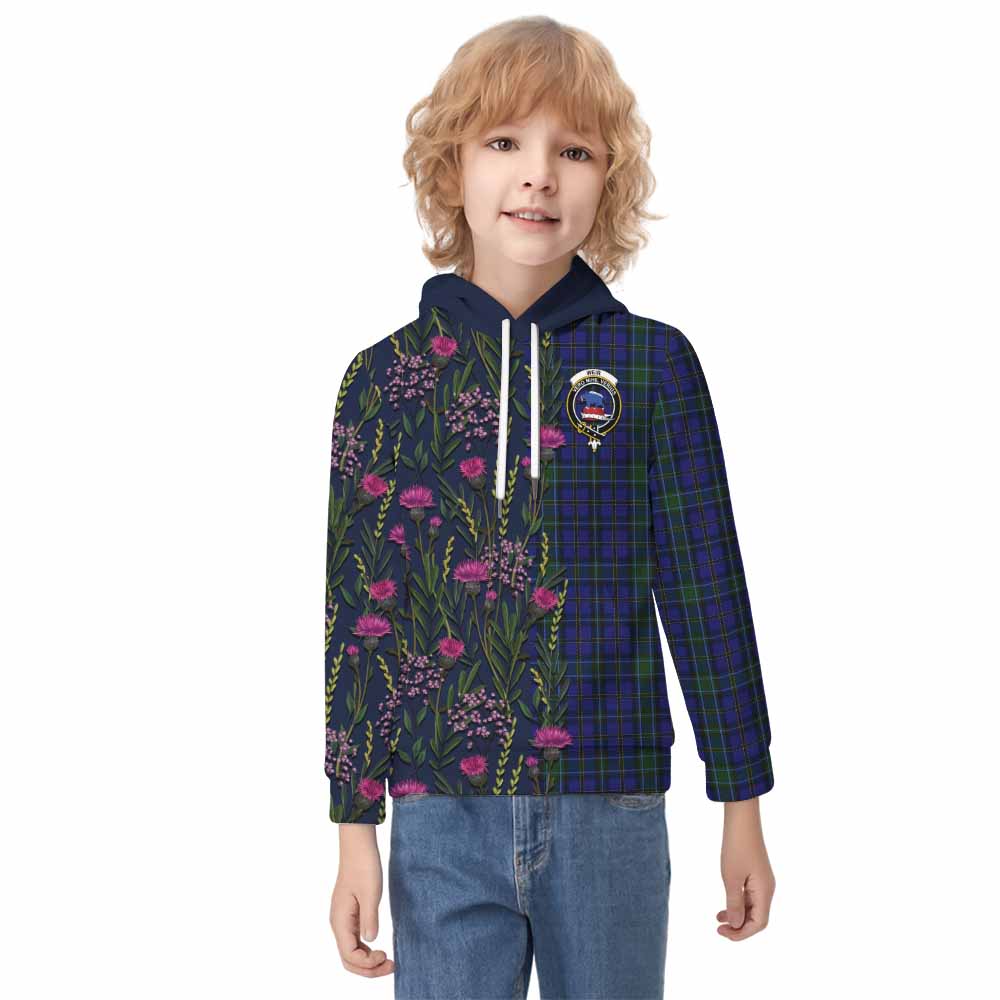 Weir Family Crest Tartan Kid Hoodie Scottish Thistle Flower Pattern Half Style - Tartan Vibes Clothing