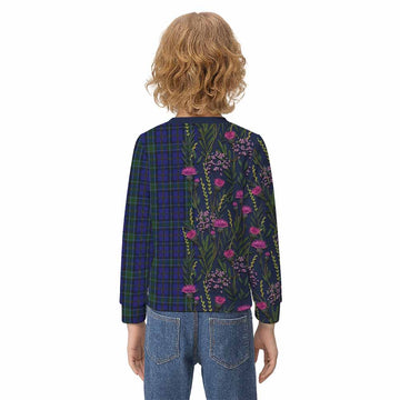 Weir Family Crest Tartan Kid Knitted Sweatshirt Scottish Thistle Flower Pattern Half Style