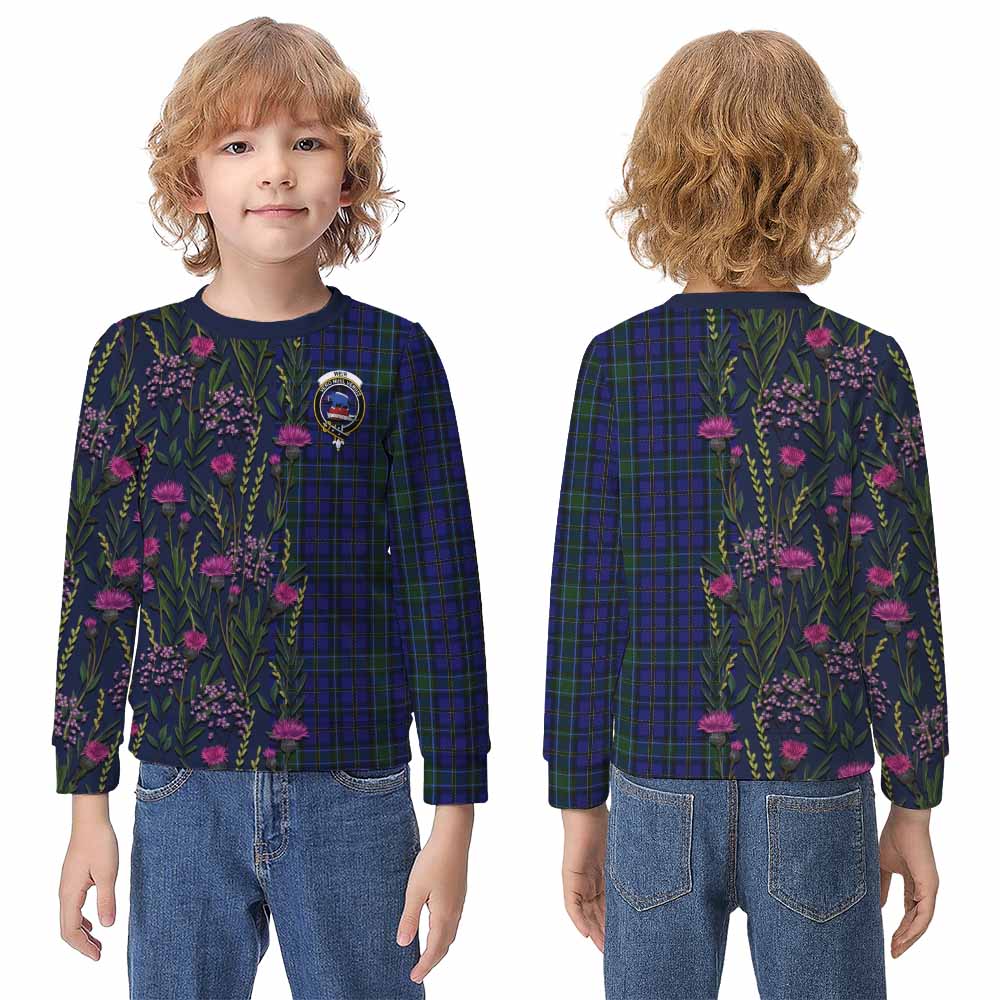 Weir Family Crest Tartan Kid Knitted Sweatshirt Scottish Thistle Flower Pattern Half Style - Tartan Vibes Clothing