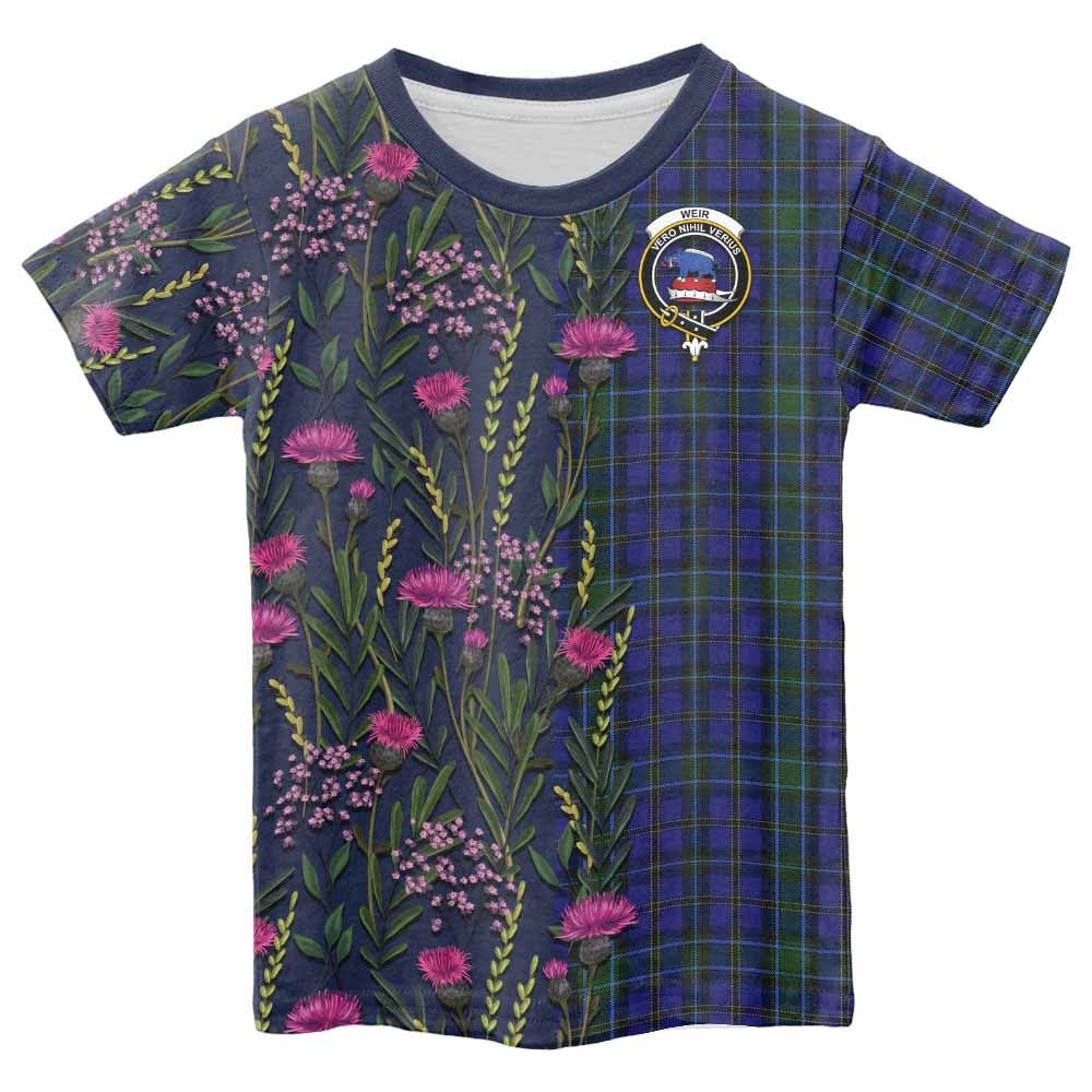 Weir Family Crest Tartan Kid T-shirt Scottish Thistle Flower Pattern Half Style - Tartan Vibes Clothing