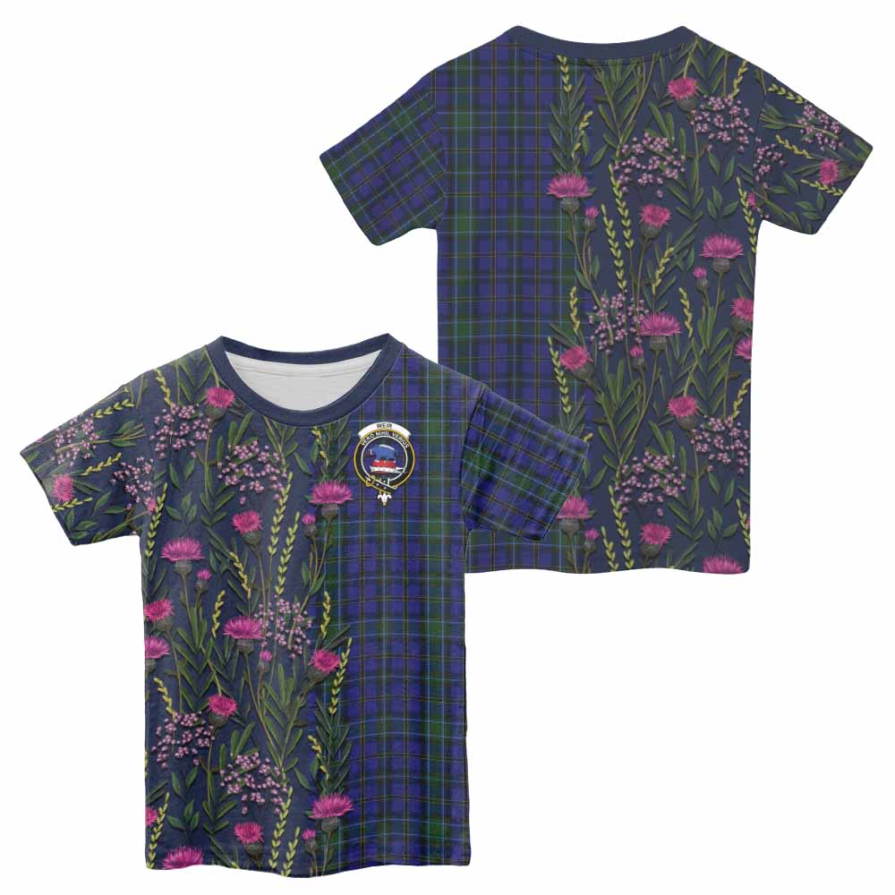 Weir Family Crest Tartan Kid T-shirt Scottish Thistle Flower Pattern Half Style - Tartan Vibes Clothing