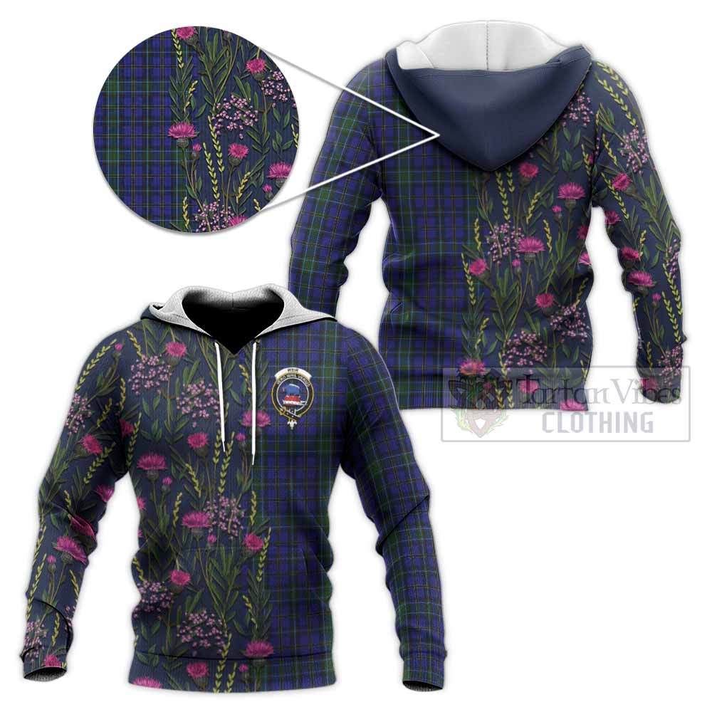 Weir Family Crest Tartan Knitted Hoodie Scottish Thistle Flower Pattern Half Style - Tartan Vibes Clothing