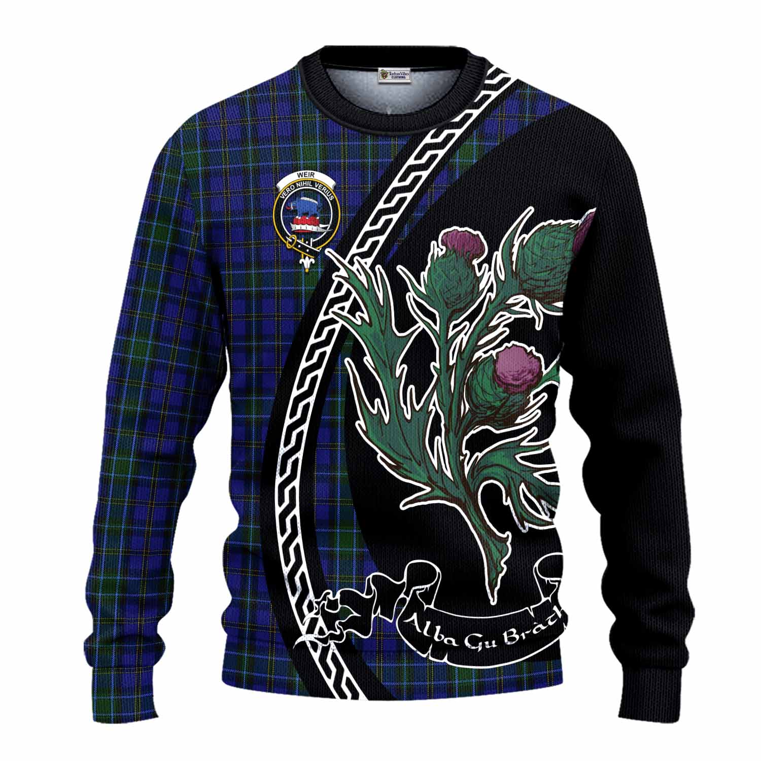 Weir Family Crest Tartan Knitted Sweater Alba Thistle Inspired - Tartan Vibes Clothing