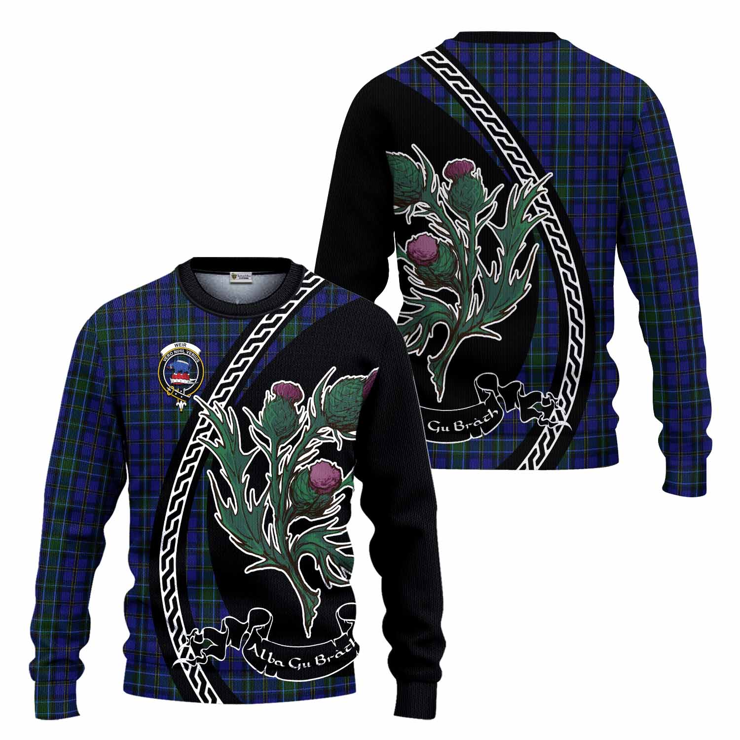 Weir Family Crest Tartan Knitted Sweater Alba Thistle Inspired - Tartan Vibes Clothing