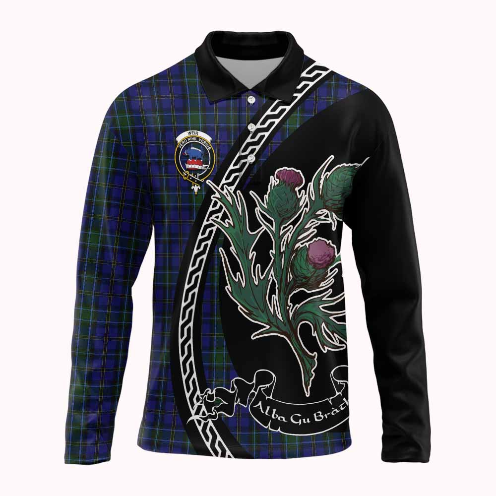 Weir Family Crest Tartan Long Sleeve Polo Shirt Alba Thistle Inspired - Tartan Vibes Clothing