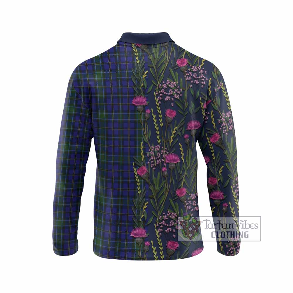 Weir Family Crest Tartan Long Sleeve Polo Shirt Scottish Thistle Flower Pattern Half Style - Tartan Vibes Clothing