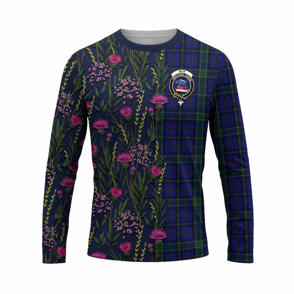 Weir Family Crest Tartan Long Sleeve T-Shirt Scottish Thistle Flower Pattern Half Style - Tartan Vibes Clothing