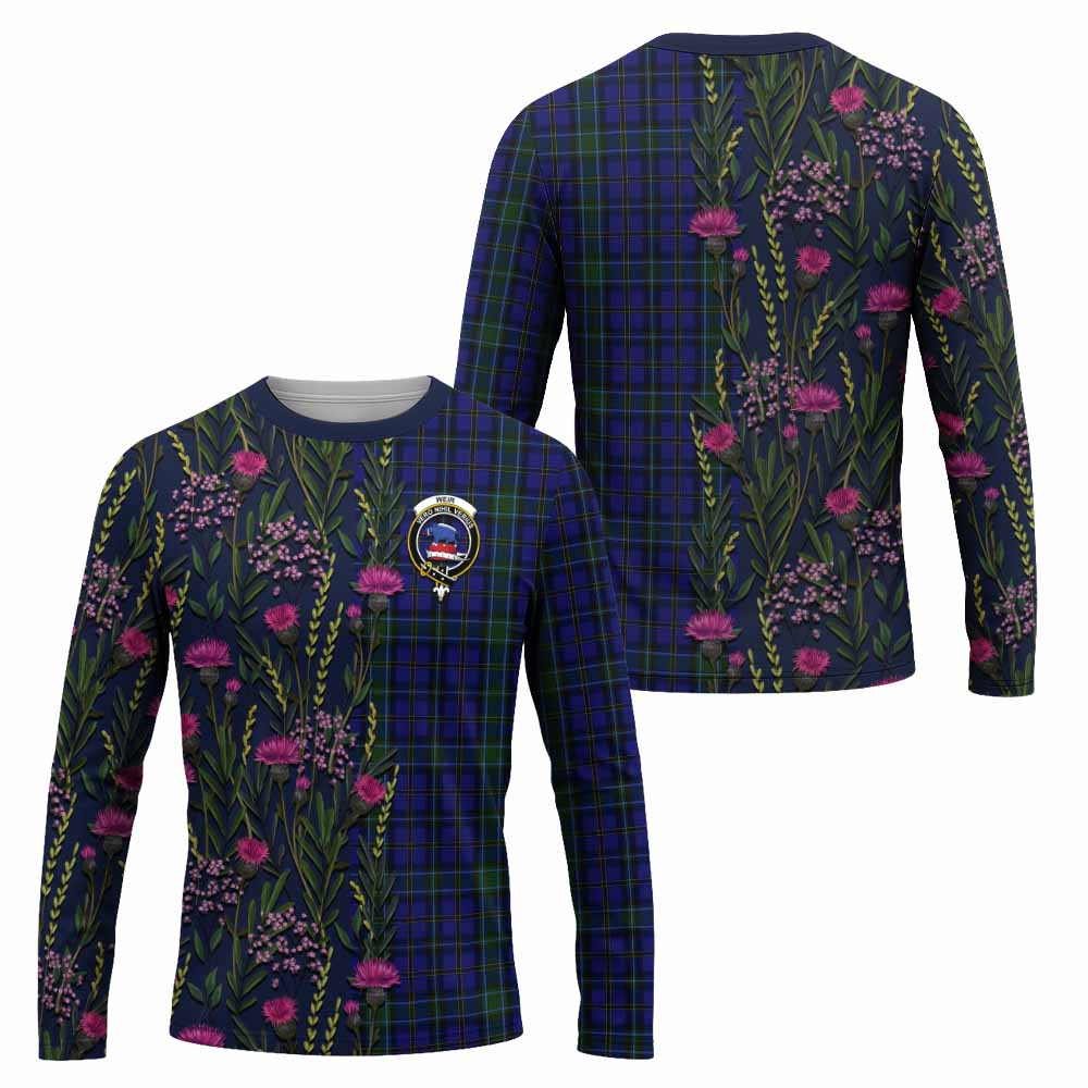 Weir Family Crest Tartan Long Sleeve T-Shirt Scottish Thistle Flower Pattern Half Style - Tartan Vibes Clothing