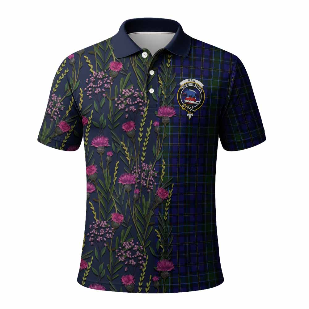 Weir Family Crest Tartan Polo Shirt Scottish Thistle Flower Pattern Half Style - Tartan Vibes Clothing