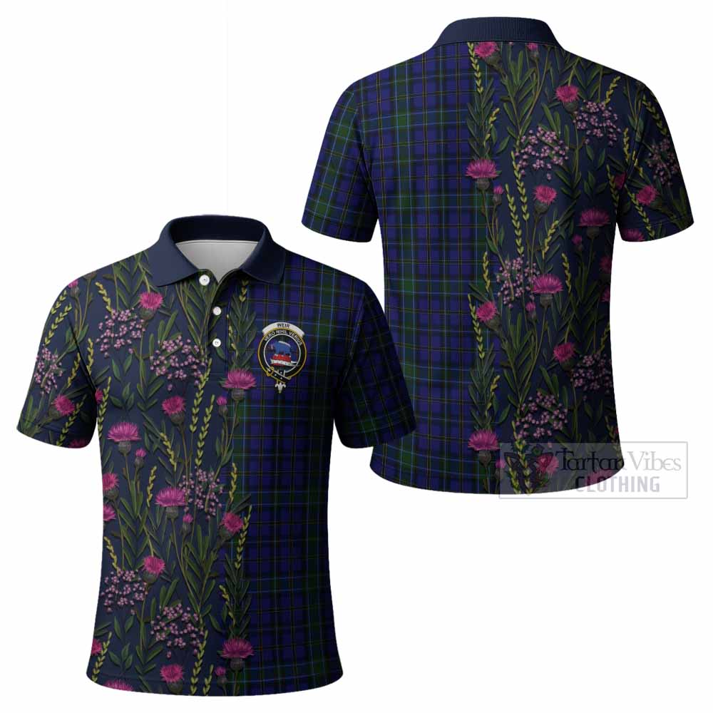 Weir Family Crest Tartan Polo Shirt Scottish Thistle Flower Pattern Half Style - Tartan Vibes Clothing