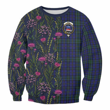 Weir Family Crest Tartan Sweatshirt Scottish Thistle Flower Pattern Half Style