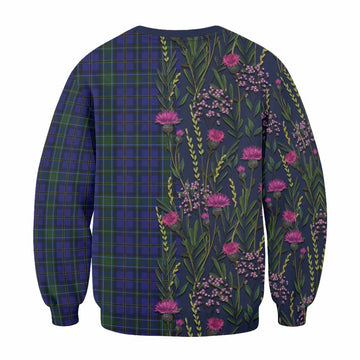 Weir Family Crest Tartan Sweatshirt Scottish Thistle Flower Pattern Half Style